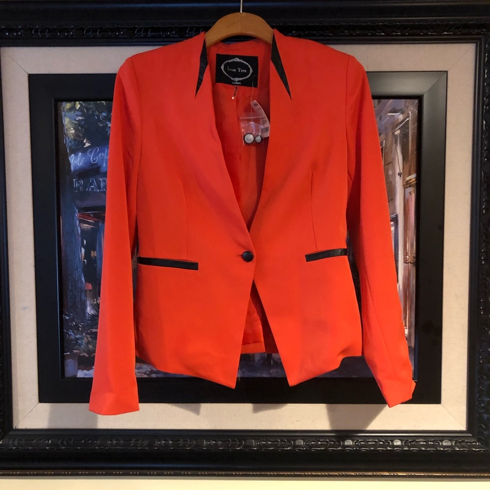 Orange and black leather blazer